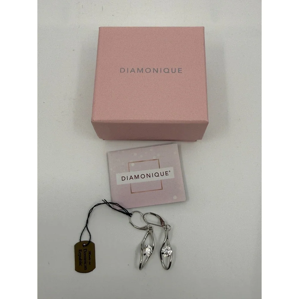 Diamonique NEW Twisted Stering Silver Cubic Zirconia Dangle Earrings Gift